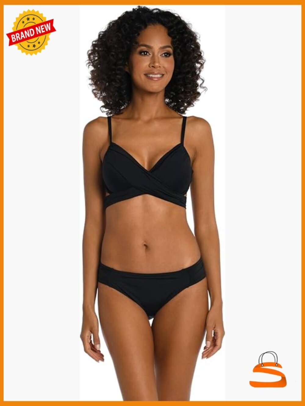Size 10 Black Nylon Blend Wrap Underwire Push Up Bikini Top